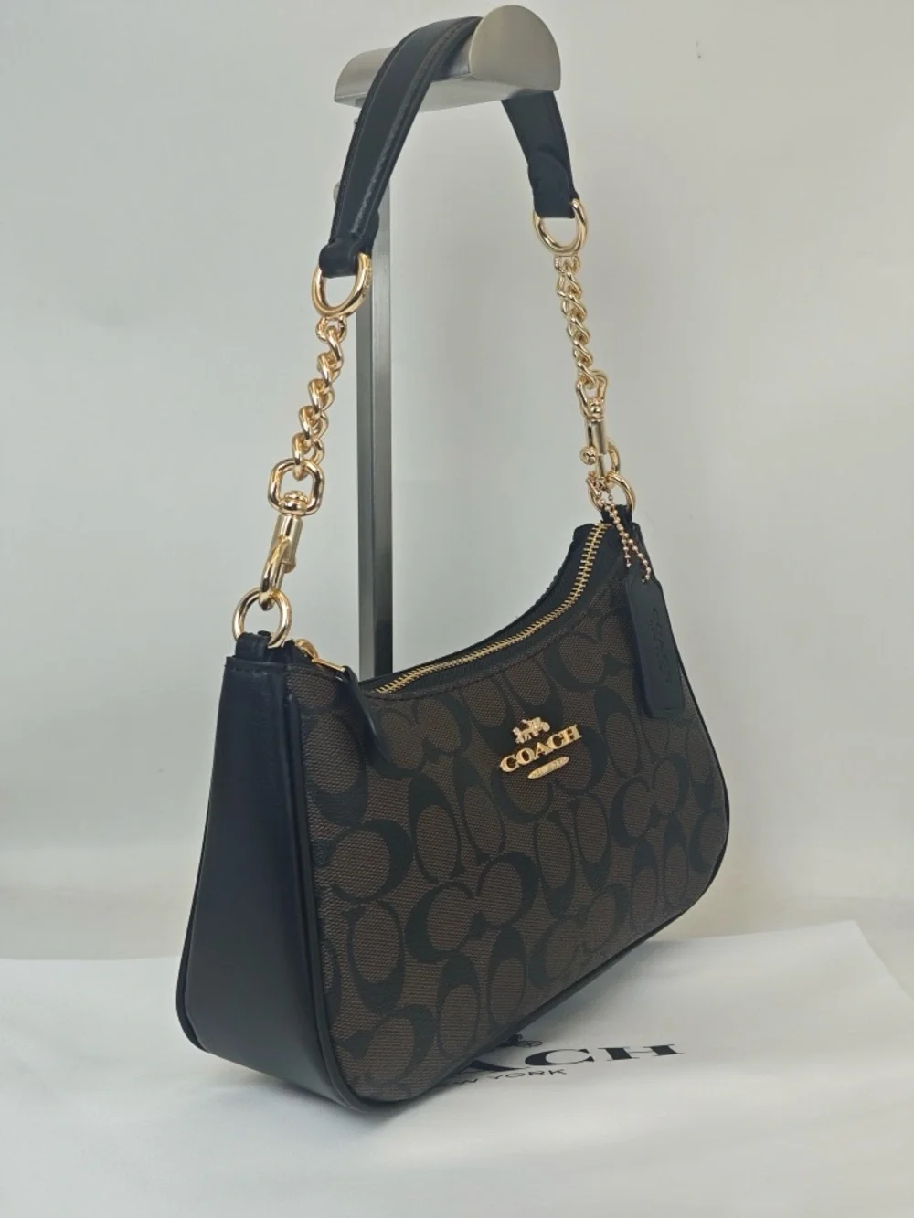 Coach Dark Brown Signature Mini Hobo with Gold Chain - Picture 7 of 12